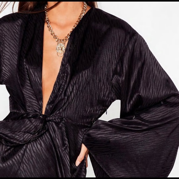 Nasty Gal Animal Jacquard Satin V Neck Mini Dress - Picture 4 of 6